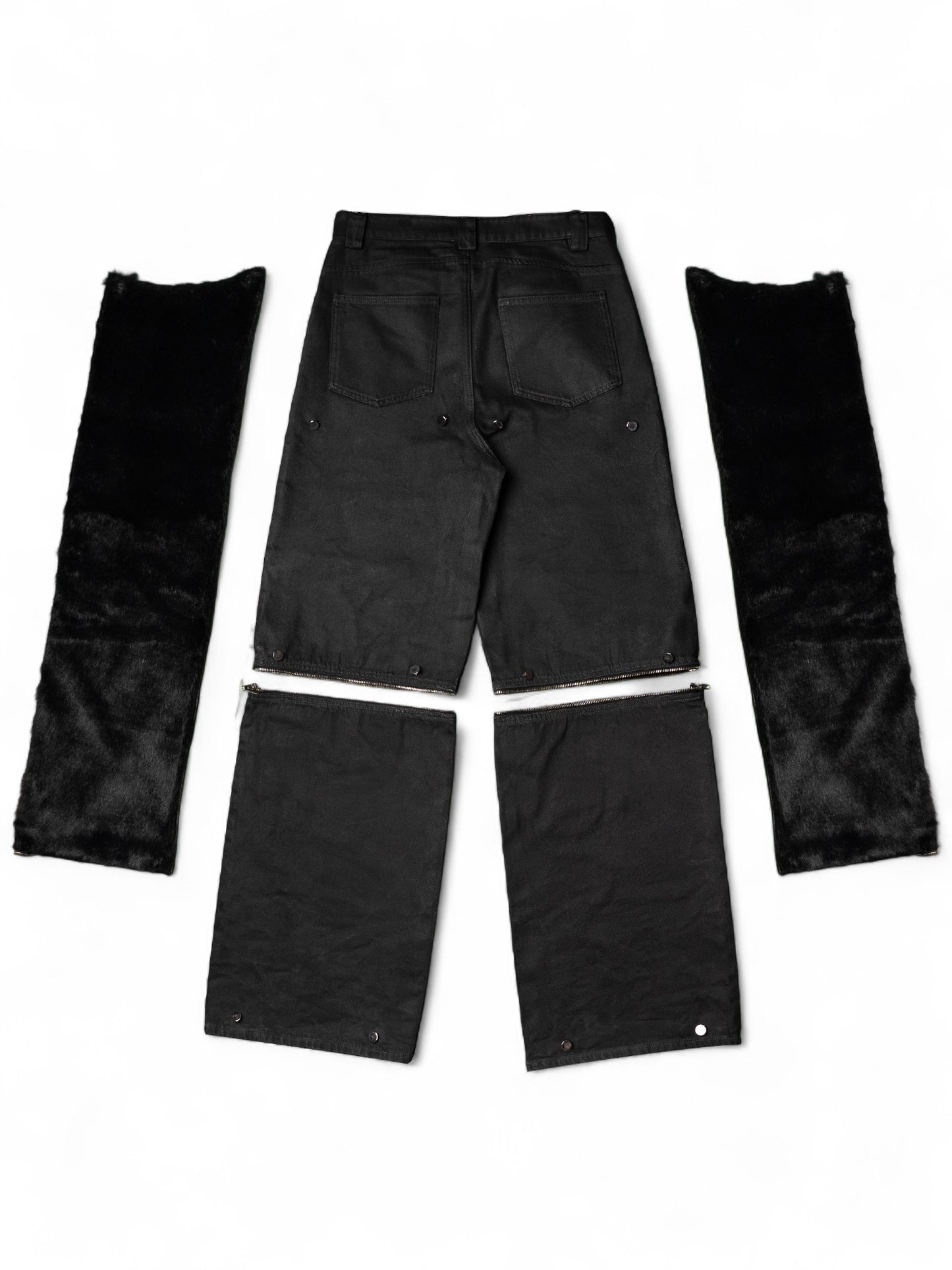 .Black Convertible Fur Jeans