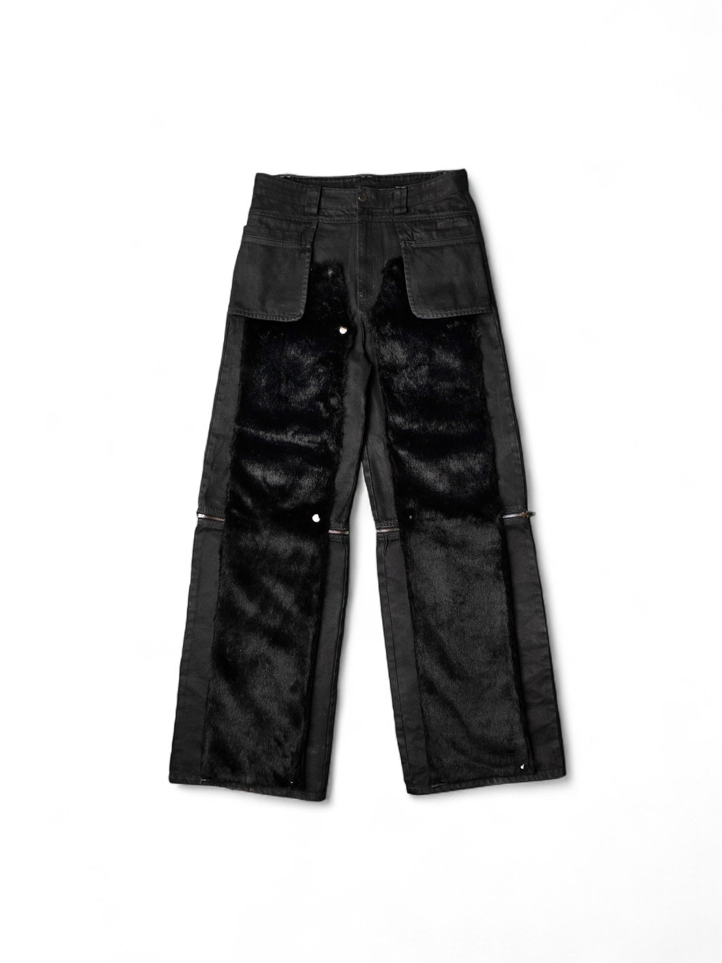 .Black Convertible Fur Jeans
