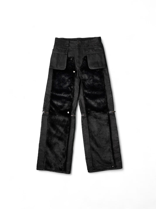 .Black Convertible Fur Jeans