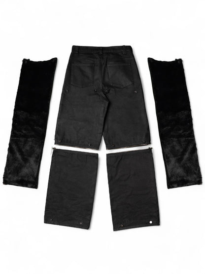 .Black Convertible Fur Jeans