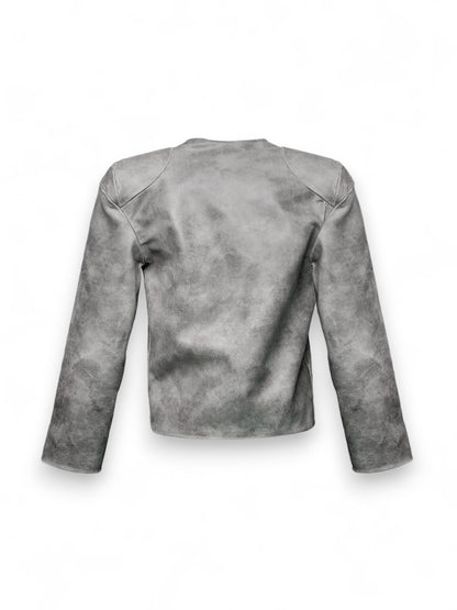 .Leather Zip-Up Jacket