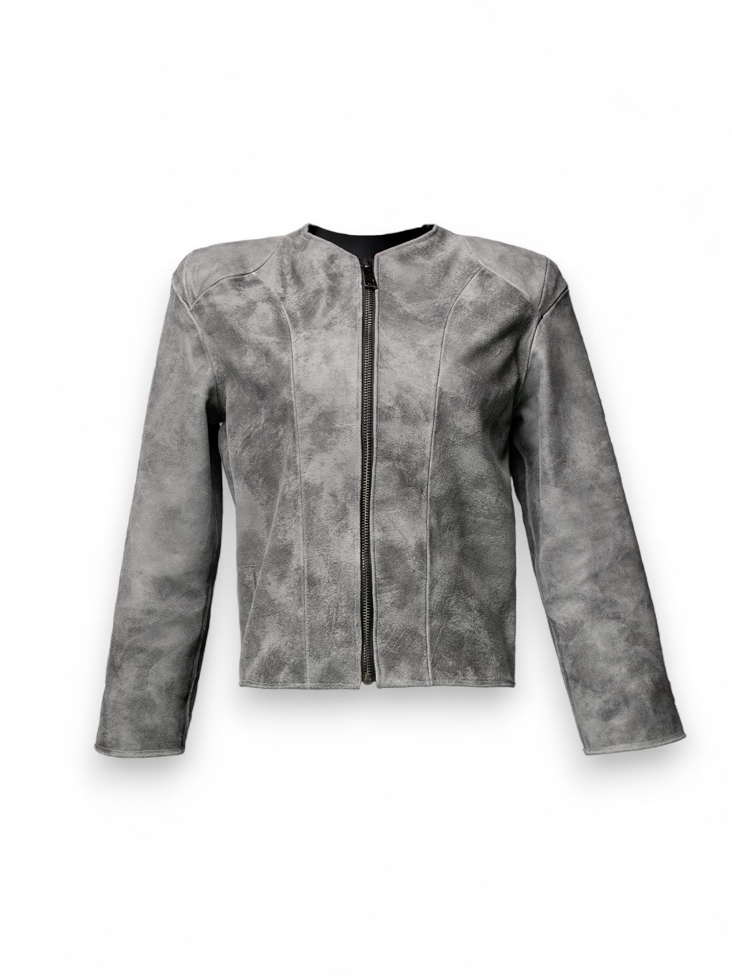 .Leather Zip-Up Jacket