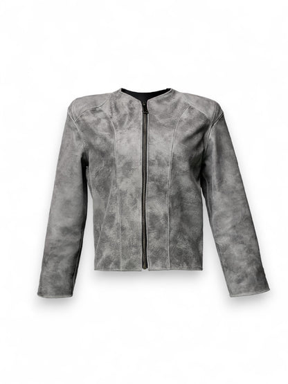 .Leather Zip-Up Jacket