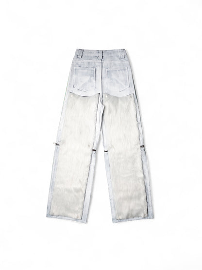 .White Convertible Fur Jeans