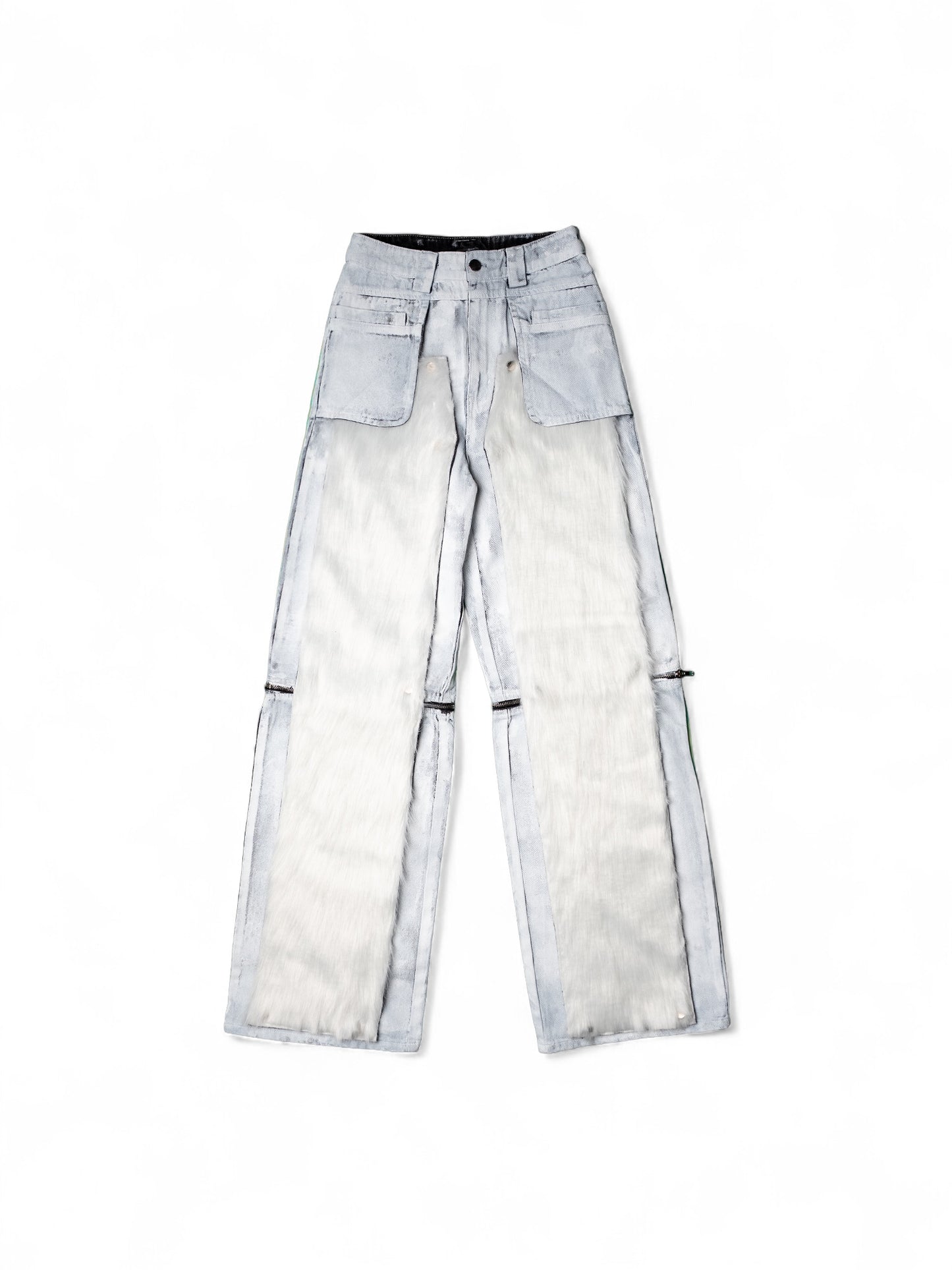 .White Convertible Fur Jeans