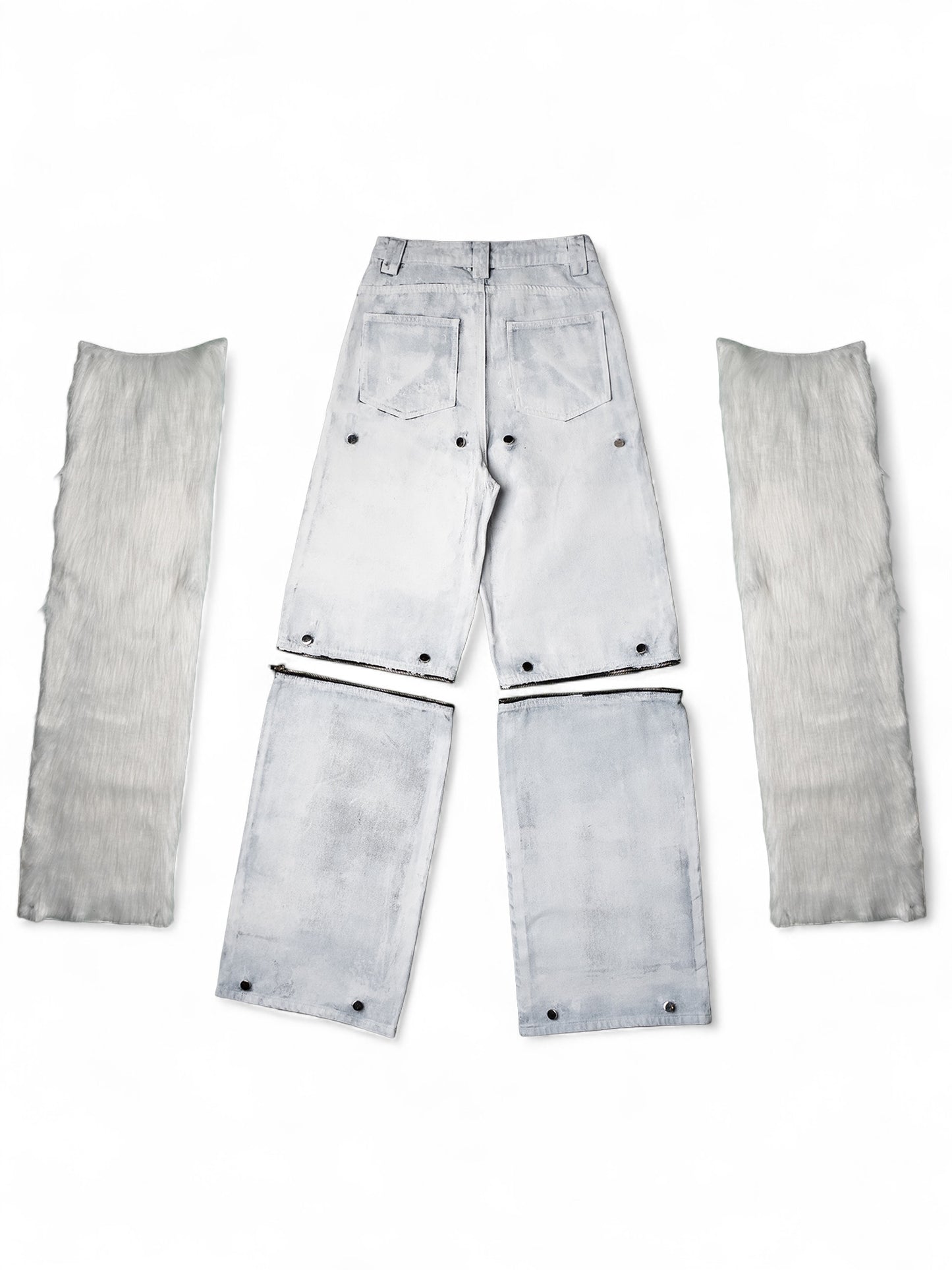 .White Convertible Fur Jeans